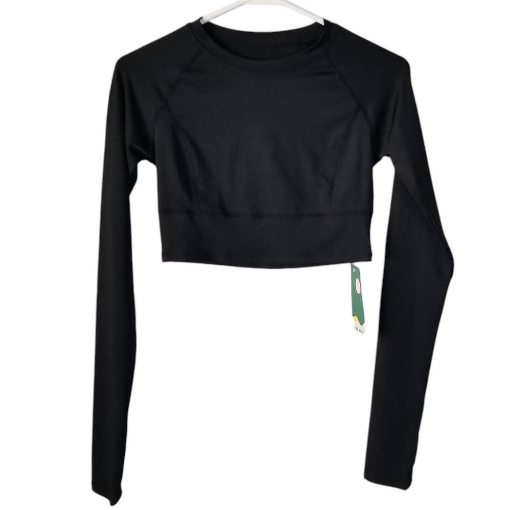 NWT Halara Black Long Sleeve Cropped Yoga Sports Top Thumb Holes Size XS